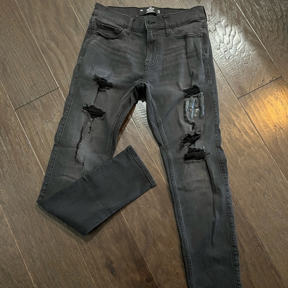 30 X 30 Stacked Skinny Distressed Black Jeans